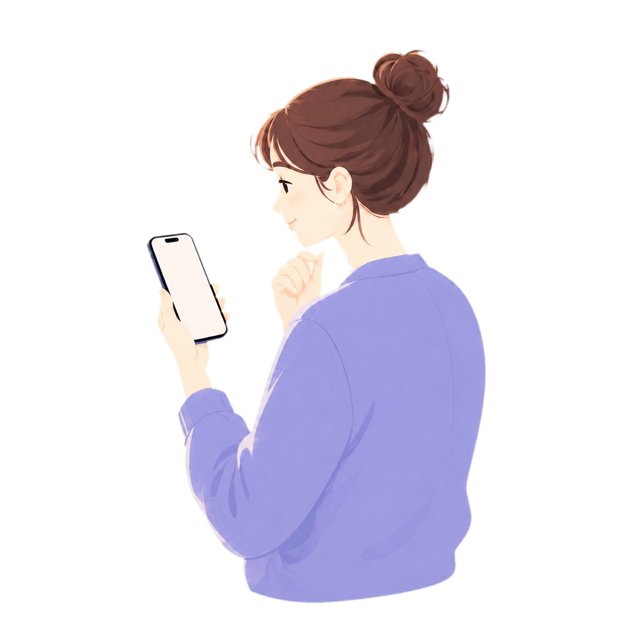 スマートフォンを手に、家計を整える女性のイラスト