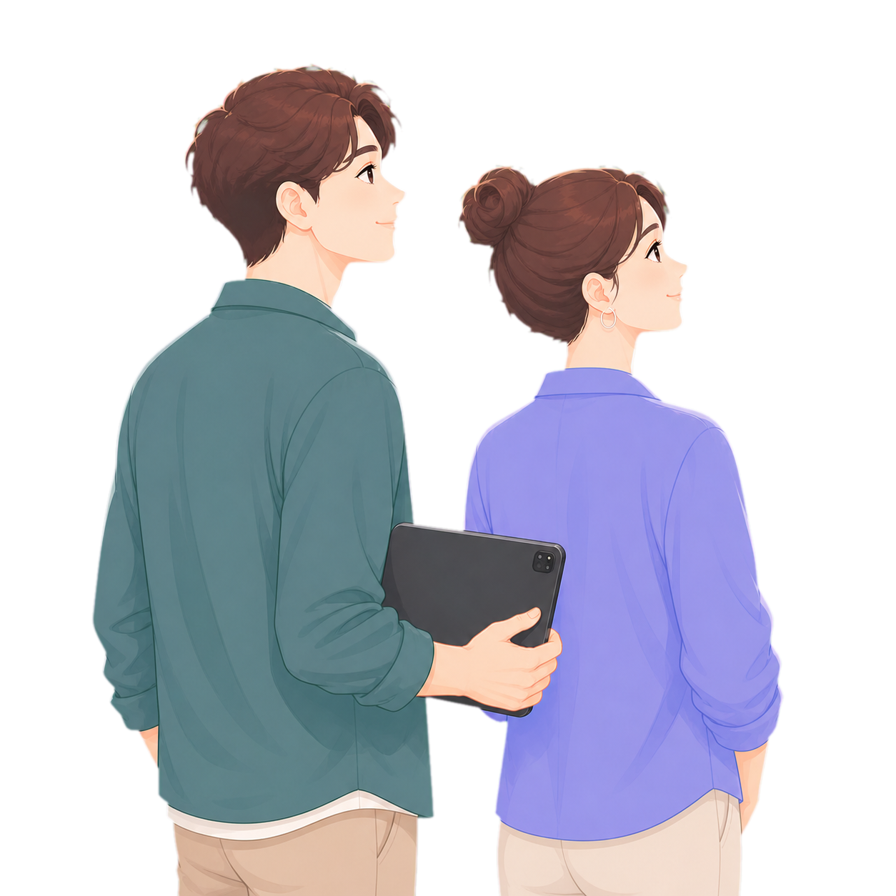 個人の家計と共有収支を一緒に確認する男女のイラスト